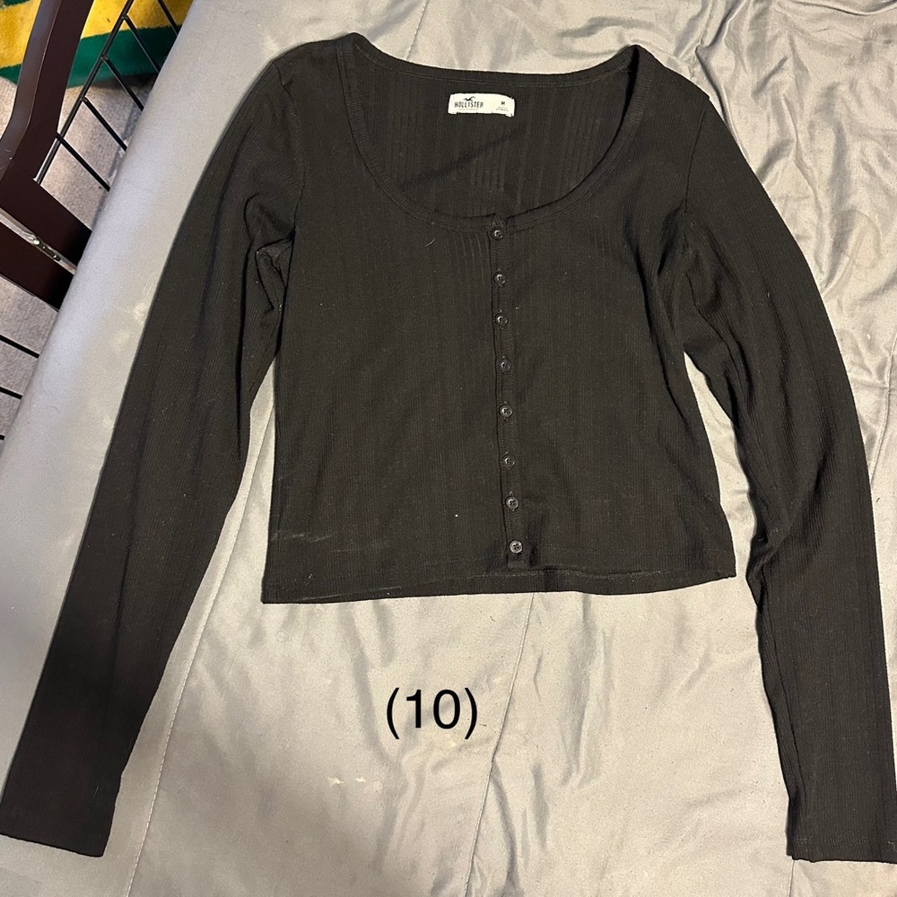 Hollister Green Long Sleeve Fitted Crop Button Down